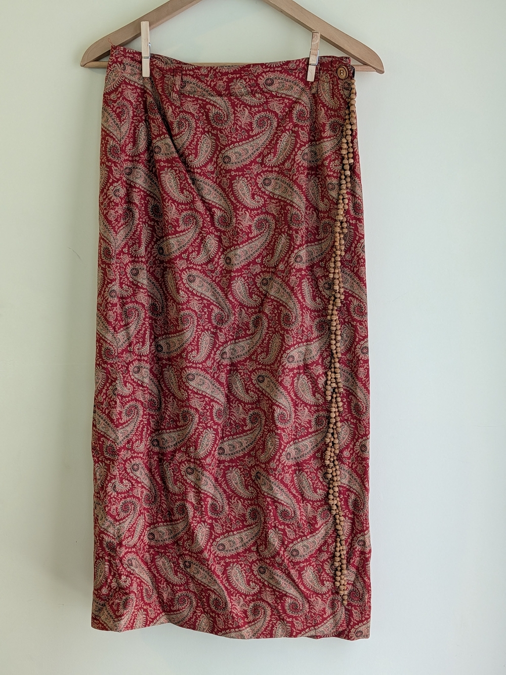 Vintage Breeches Paisley Wrap Skirt 100% Cotton Beaded Trim Made in USA